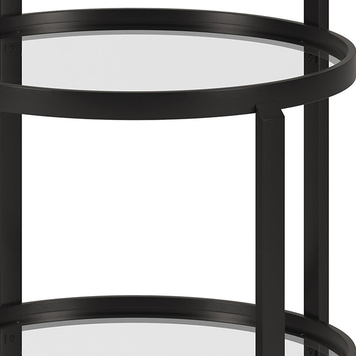 Black Steel And Glass Round Rolling Bar Cart