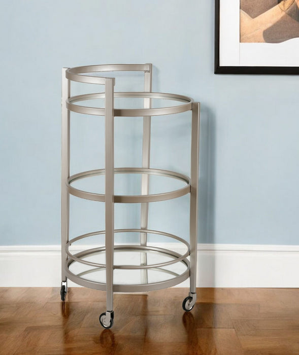 Nickel Steel And Glass Round Rolling Bar Cart