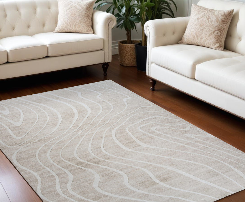 8' X 11' Beige and Ivory Abstract Distressed Area Rug