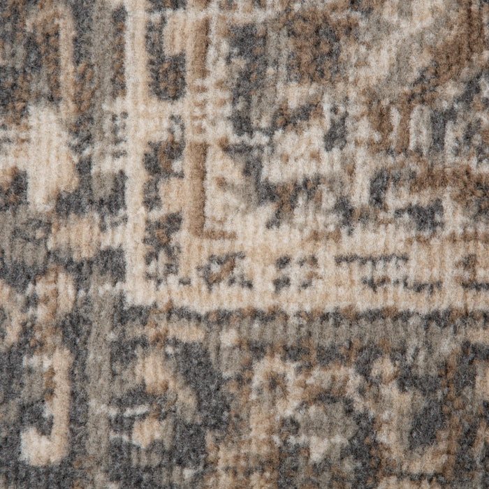 10' Gray and Light Beige Medallion Power Loom Runner Rug