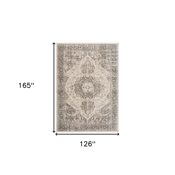 9' X 12' Gray and Light Beige Medallion Power Loom Area Rug