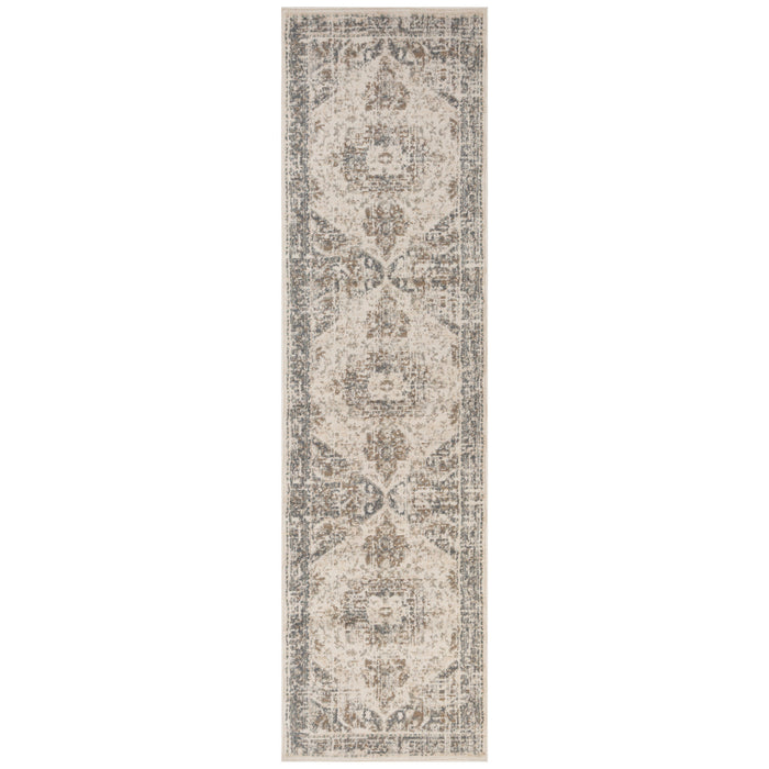 10' Gray and Light Beige Medallion Power Loom Runner Rug