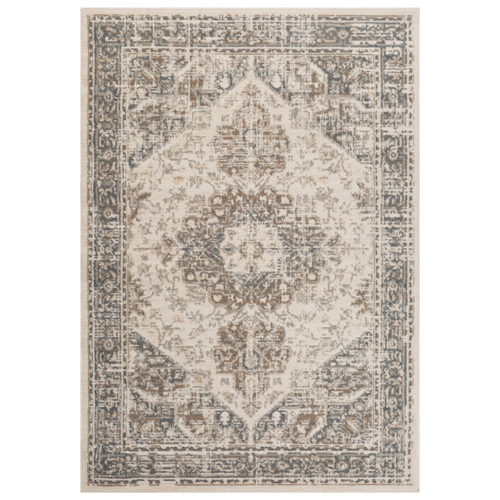 9' X 12' Gray and Light Beige Medallion Power Loom Area Rug