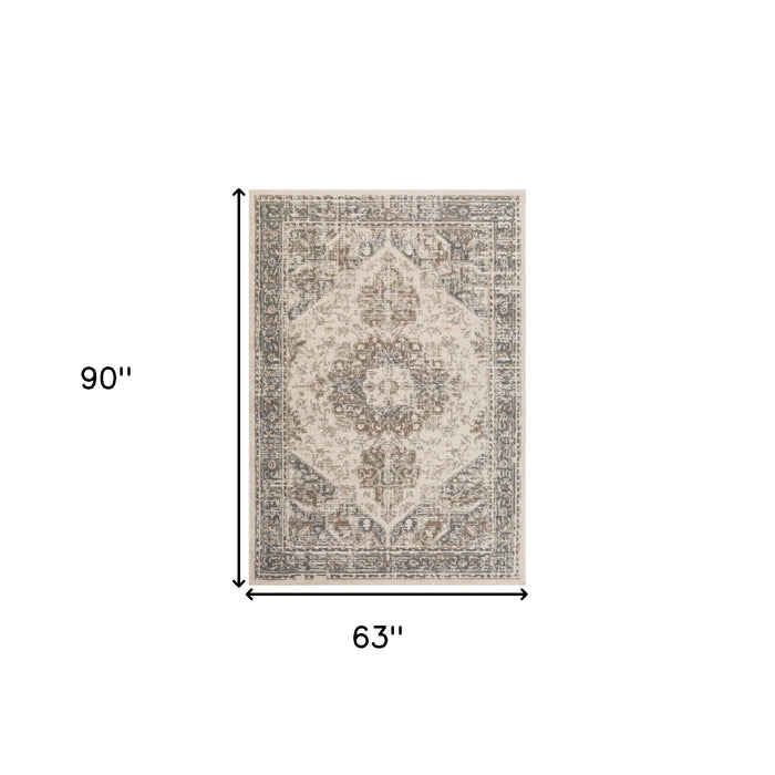 9' X 12' Gray and Light Beige Medallion Power Loom Area Rug