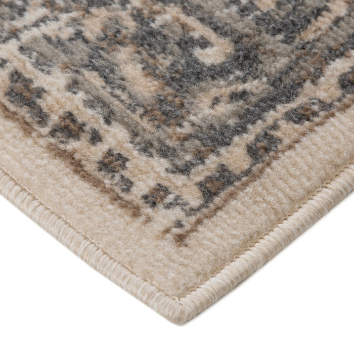 10' Gray and Light Beige Medallion Power Loom Runner Rug