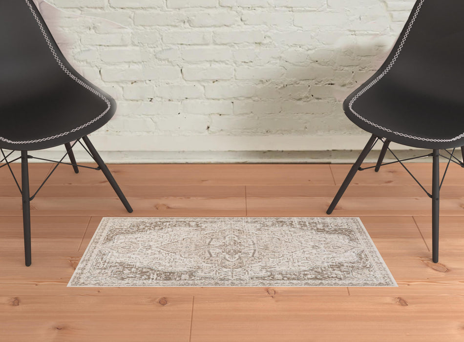 10' X 14' Gray and Light Cream Medallion Power Loom Area Rug