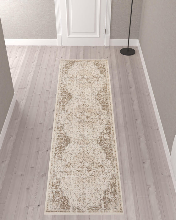 10' X 14' Gray and Light Cream Medallion Power Loom Area Rug