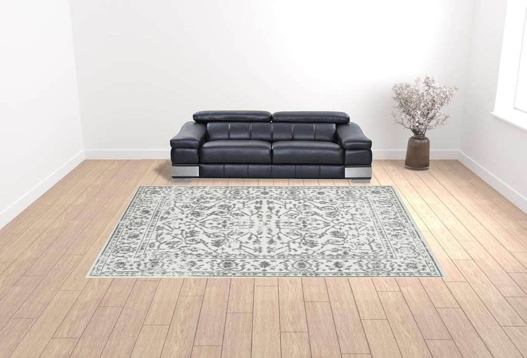 10' X 14' Gray and Light Gray Floral Power Loom Area Rug