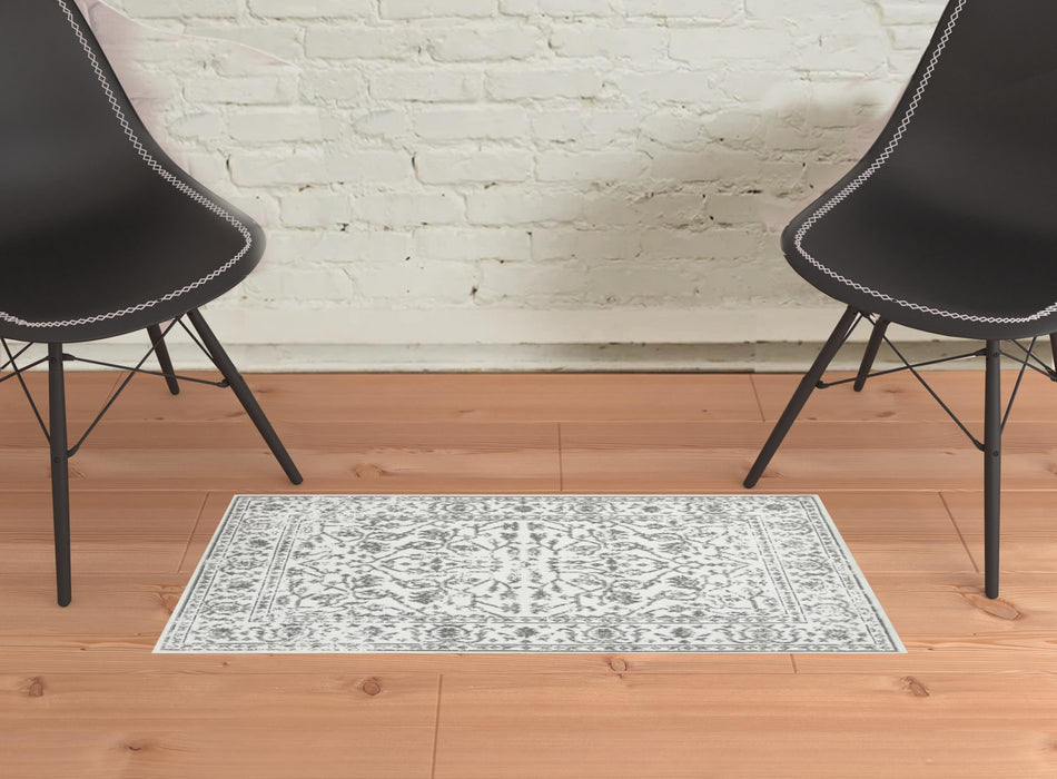 10' X 14' Gray and Light Gray Floral Power Loom Area Rug