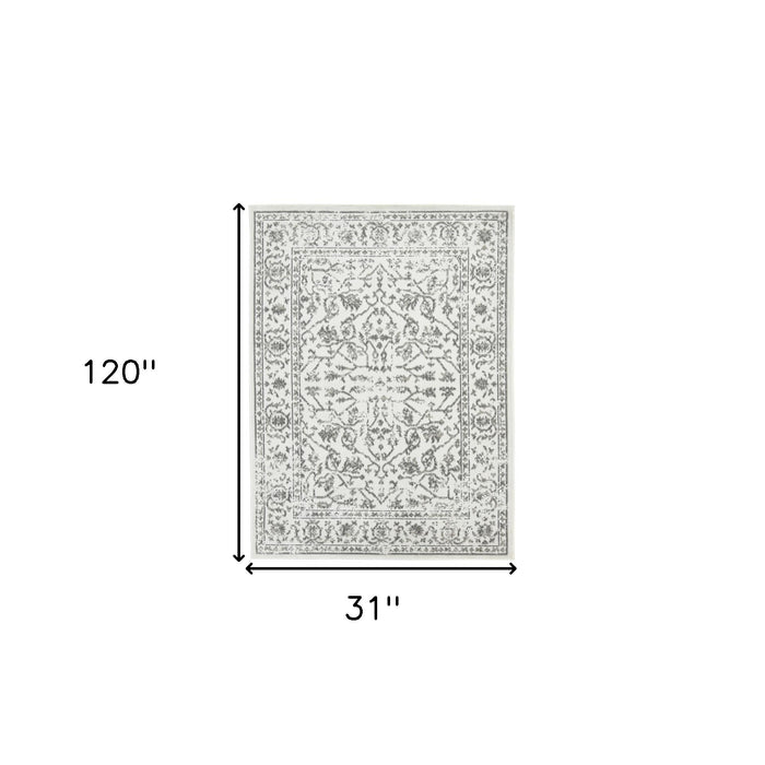 10' X 14' Gray and Light Gray Floral Power Loom Area Rug