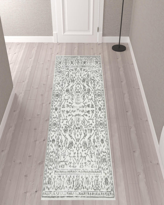 10' X 14' Gray and Light Gray Floral Power Loom Area Rug