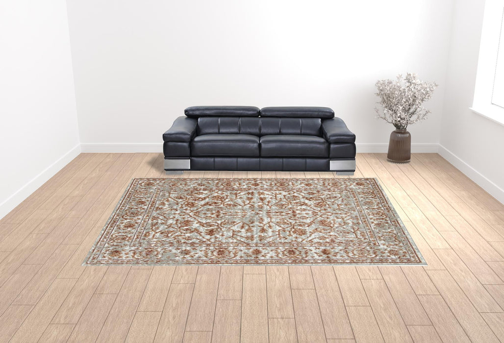 10' X 14' Rust and Gray Floral Power Loom Area Rug