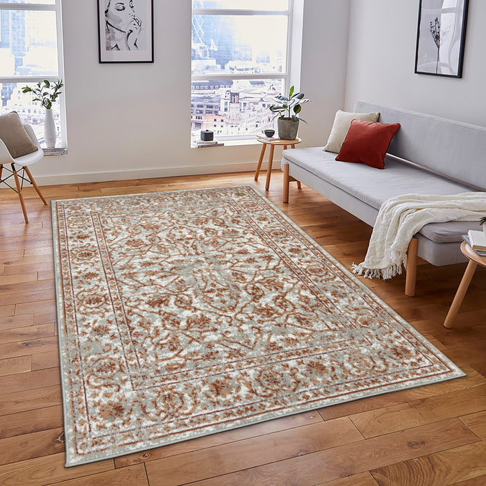 10' X 14' Rust and Gray Floral Power Loom Area Rug