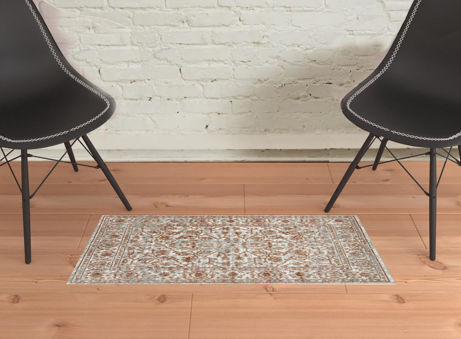 10' X 14' Rust and Gray Floral Power Loom Area Rug