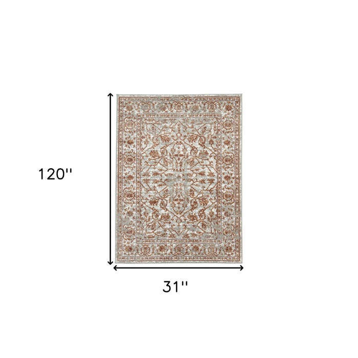 10' X 14' Rust and Gray Floral Power Loom Area Rug