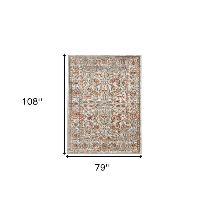 10' X 14' Rust and Gray Floral Power Loom Area Rug