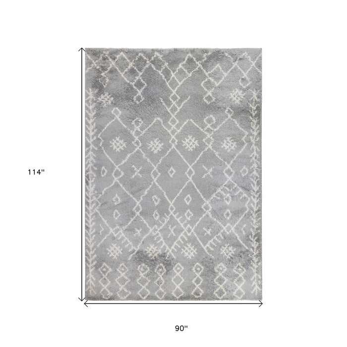 10' Gray and Ivory Geometric Shag Runner Rug