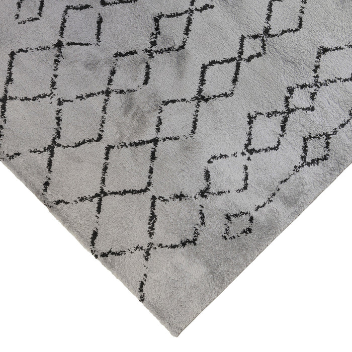 10' Black and Gray Geometric Shag Runner Rug