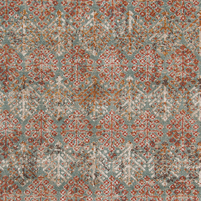 9' X 12' Teal and Orange Medallion Power Loom Worn Faded Area Rug