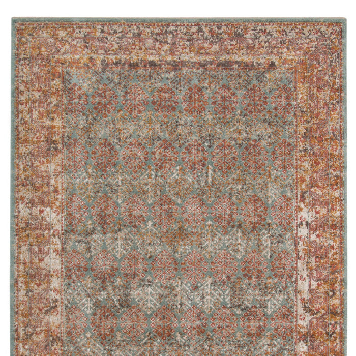 9' X 12' Teal and Orange Medallion Power Loom Worn Faded Area Rug