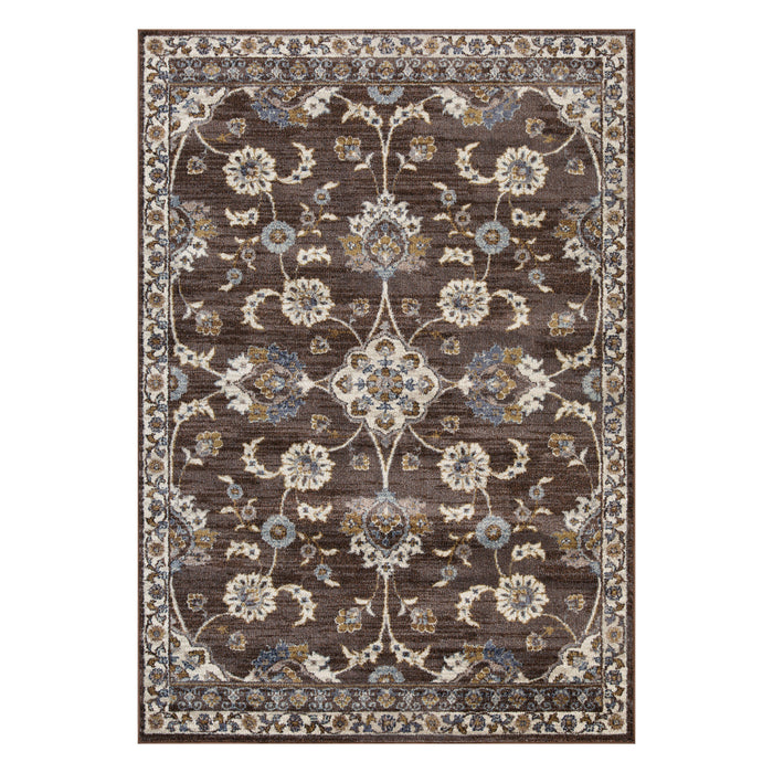 10' Ivory Blue and Brown Floral Power Loom Runner Rug - herplace.store