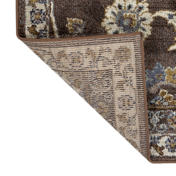 10' Ivory Blue and Brown Floral Power Loom Runner Rug - herplace.store