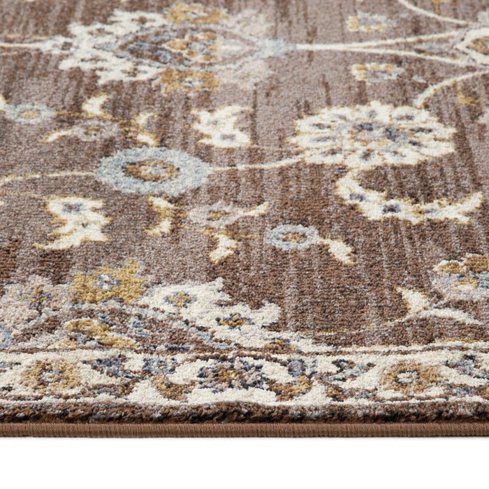 10' Ivory Blue and Brown Floral Power Loom Runner Rug