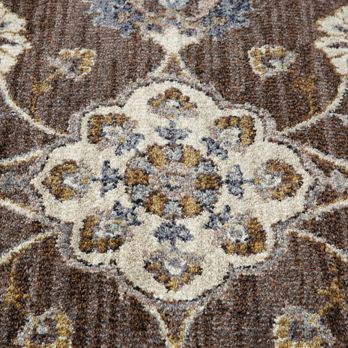 10' Ivory Blue and Brown Floral Power Loom Runner Rug - herplace.store