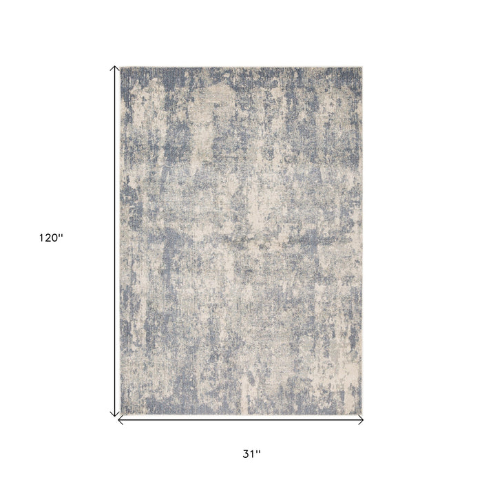 10' Light Gray and Blue Abstract Power Loom Runner Rug - herplace.store