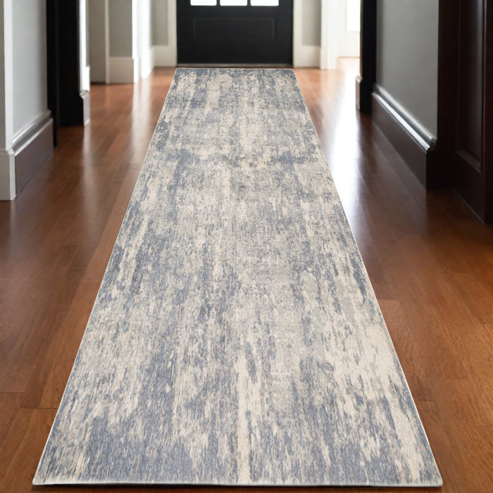 10' Light Gray and Blue Abstract Power Loom Runner Rug