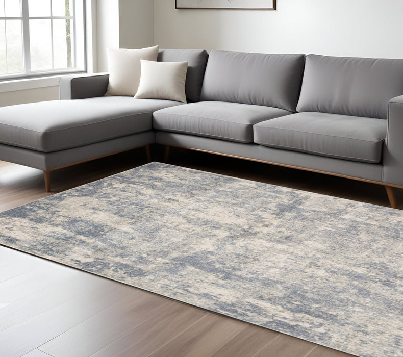 10' Light Gray and Blue Abstract Power Loom Runner Rug - herplace.store