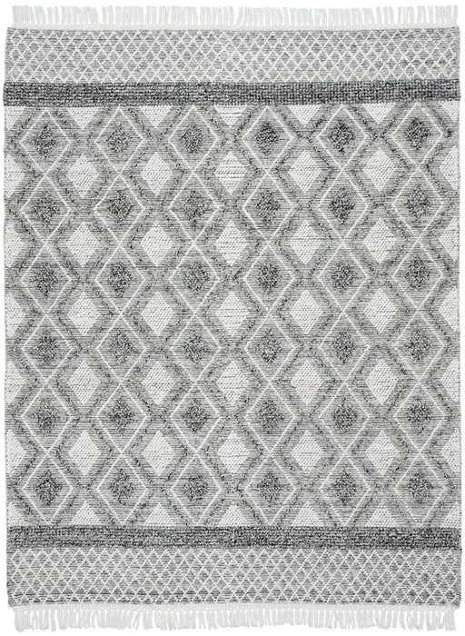 8' X 11' Gray and Ivory Geometric Hand Woven Area Rug With Fringe