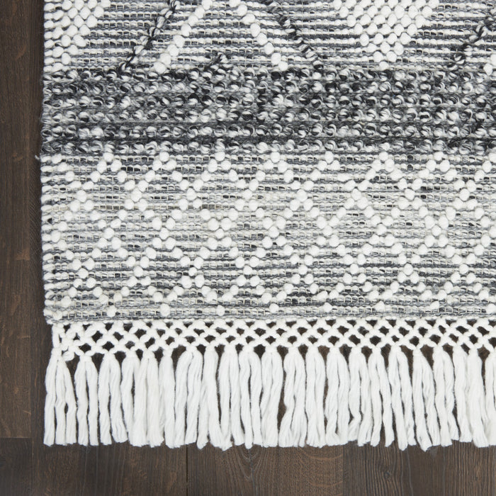 8' X 11' Gray and Ivory Geometric Hand Woven Area Rug With Fringe