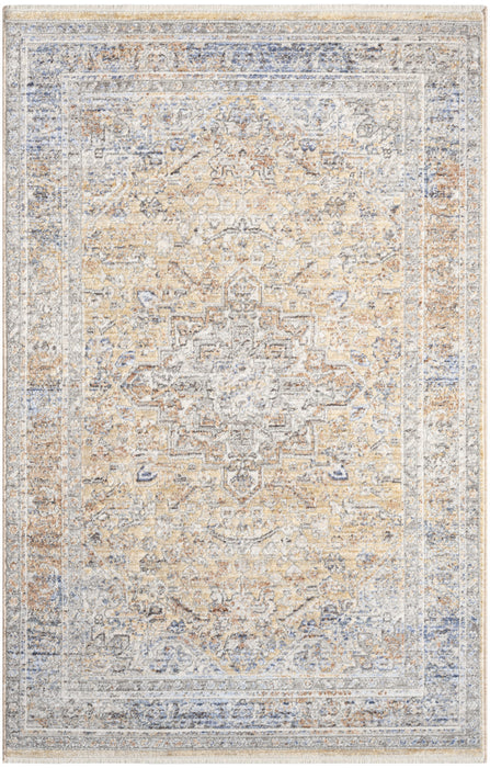 3' X 5' Gray and Gold Oriental Power Loom Distressed Area Rug