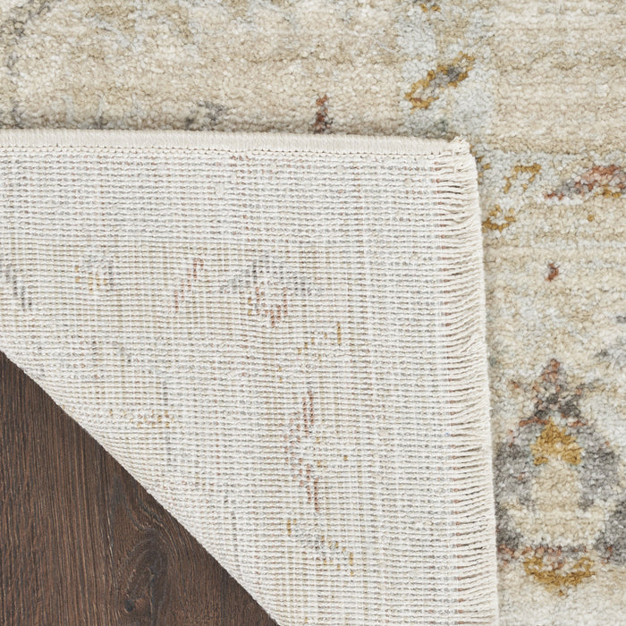 8' Beige and Brown Oriental Power Loom Distressed Runner Rug With Fringe