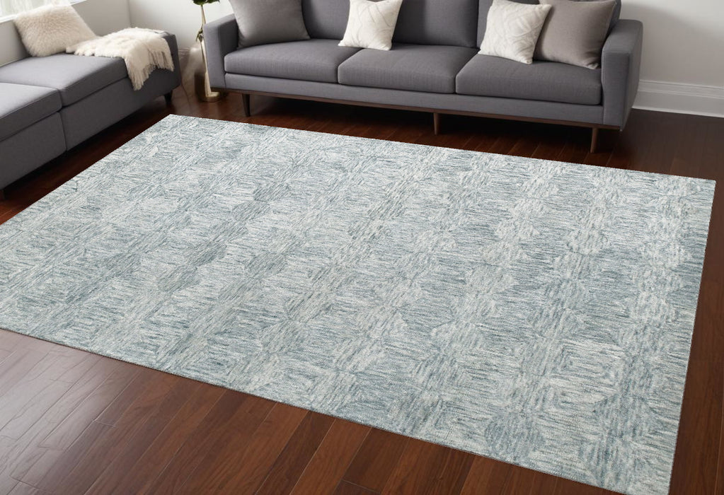 9' X 12' Silver Wool Geometric Hand Tufted Area Rug