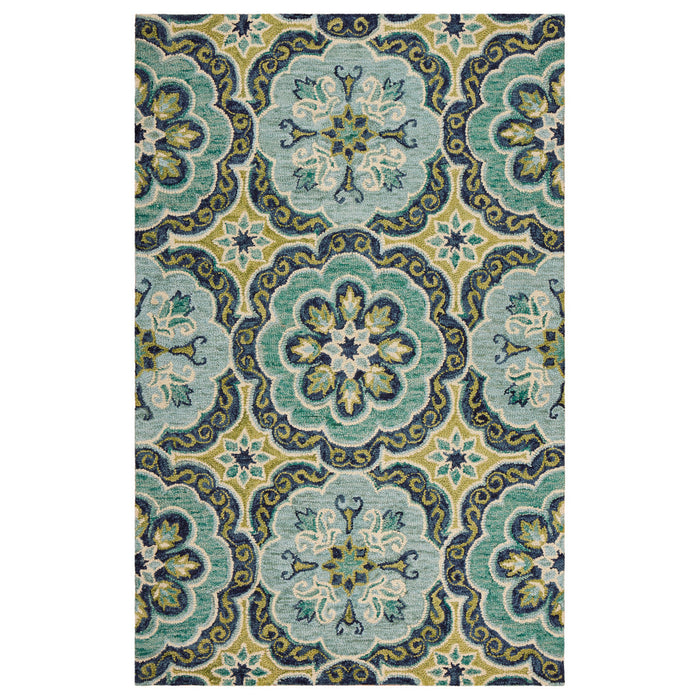 5' X 7' Green Wool Floral Hand Tufted Area Rug