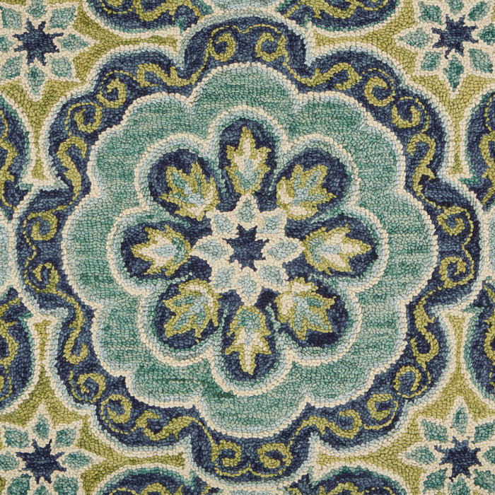 4' Blue Round Wool Floral Hand Tufted Area Rug