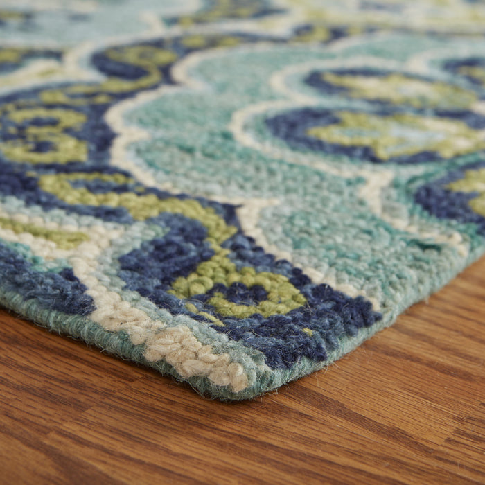 4' Blue Round Wool Floral Hand Tufted Area Rug