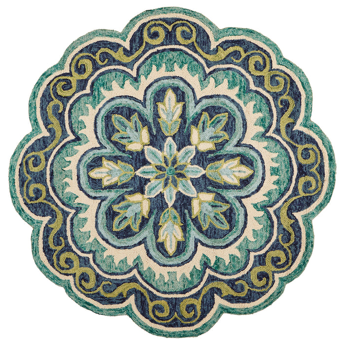 4' Blue Round Wool Floral Hand Tufted Area Rug