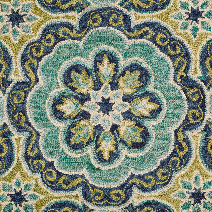 4' Blue Round Wool Floral Hand Tufted Area Rug