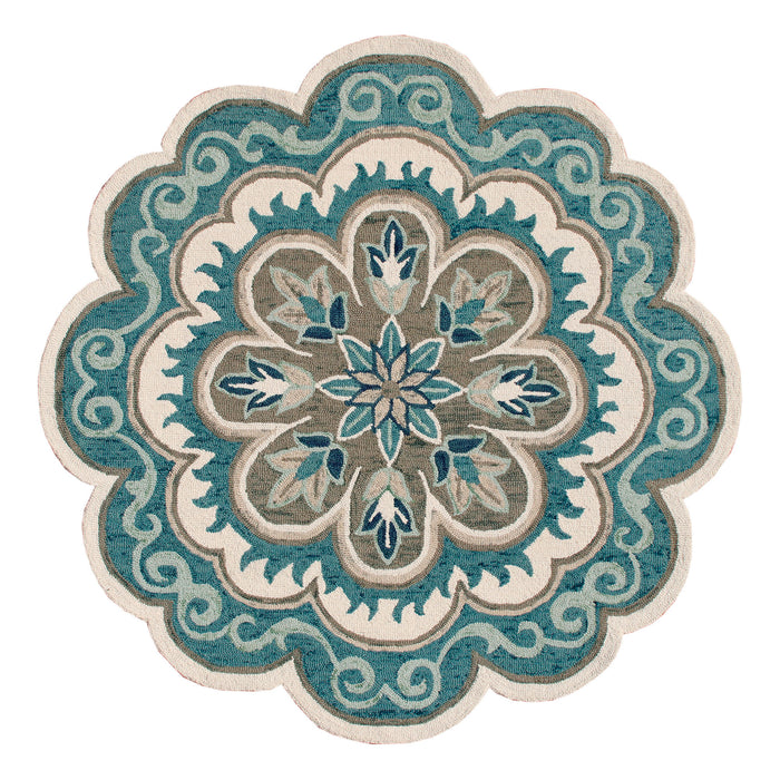 4' Blue Round Wool Floral Hand Tufted Area Rug