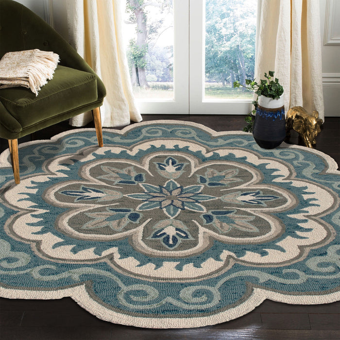 5' X 7' Green Wool Floral Hand Tufted Area Rug