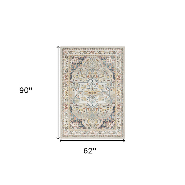 8' Ivory Abstract Runner Rug