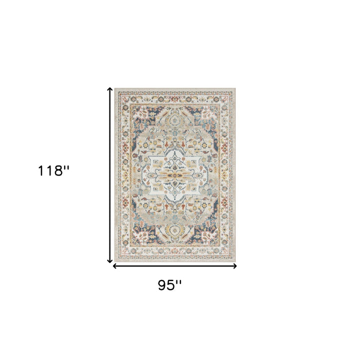 8' Ivory Abstract Runner Rug