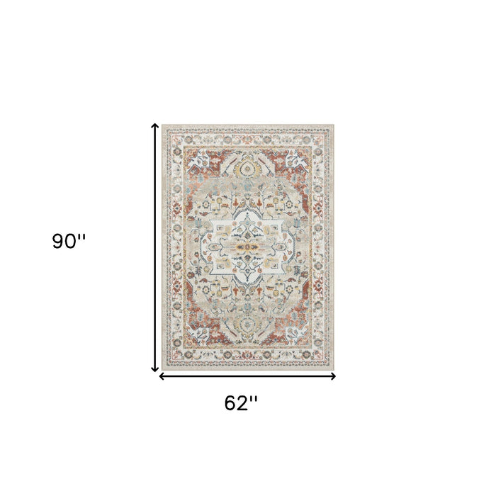 8' Ivory Abstract Runner Rug