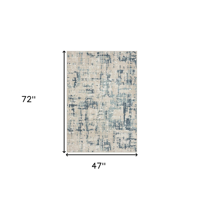 4' X 6' Blue and Gray Abstract Power Loom Area Rug