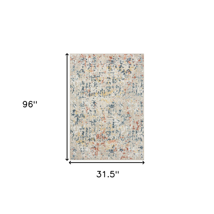 8' Gray Abstract Runner Rug