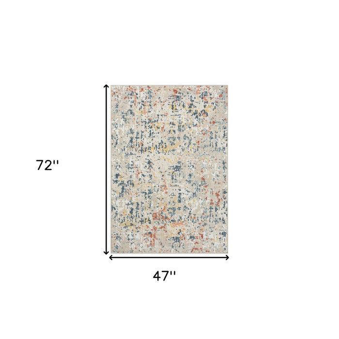 4' X 6' Ivory Blue and Gray Abstract Power Loom Area Rug