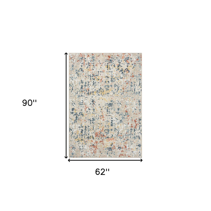 4' X 6' Ivory Blue and Gray Abstract Power Loom Area Rug